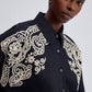 Camicia oversize nera ricamata con bottoni