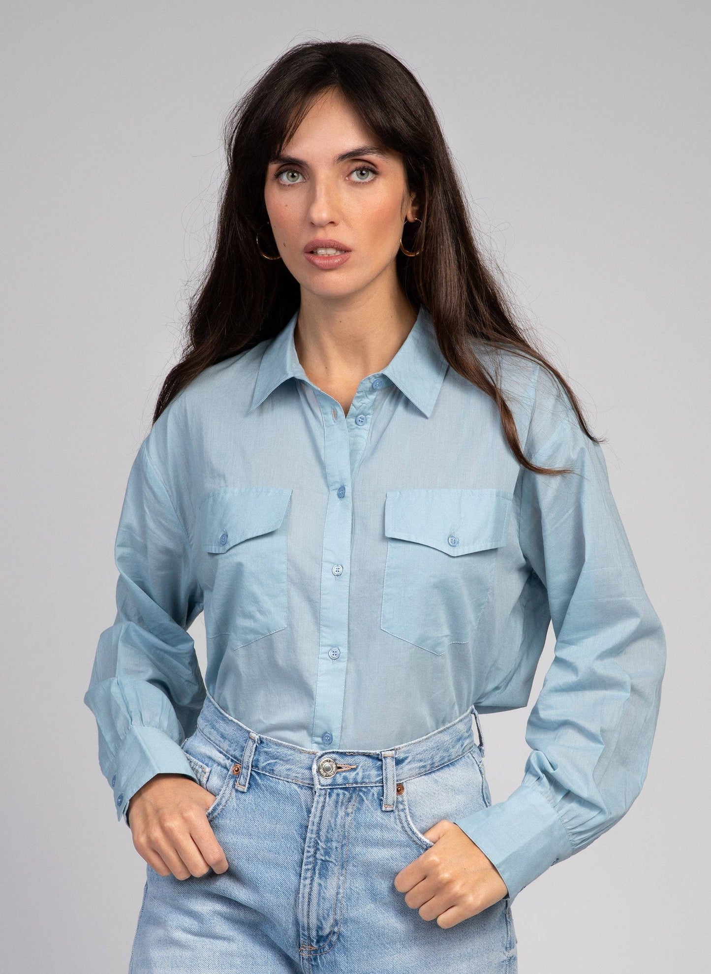 Camicia Soumaya color cielo in popeline di cotone