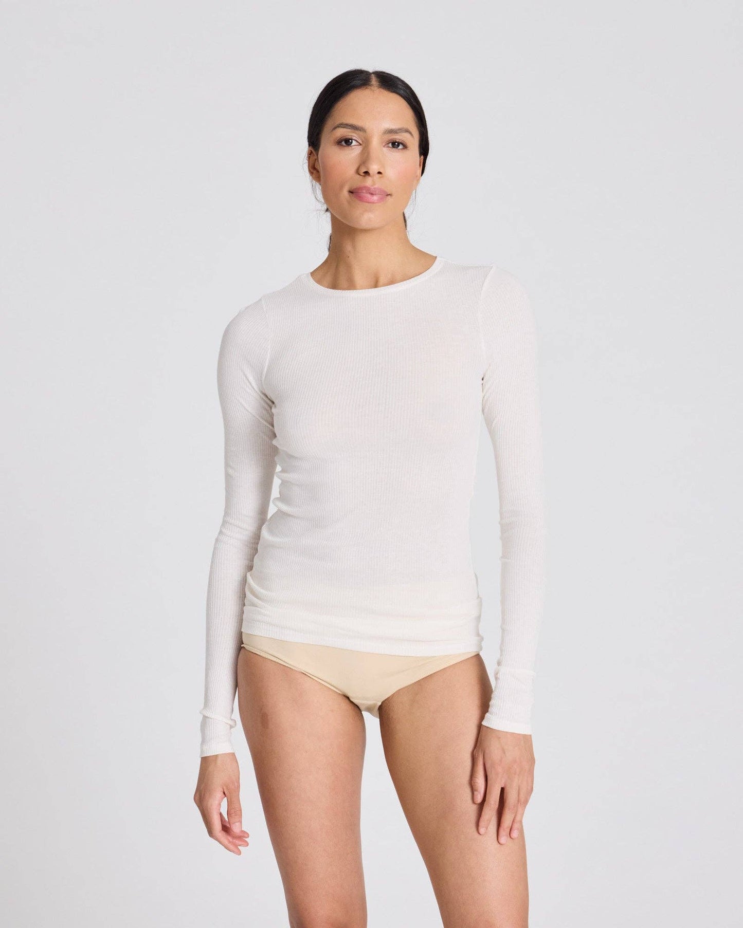 Maglia Lise a manica lunga in cotone biologico a costine off white
