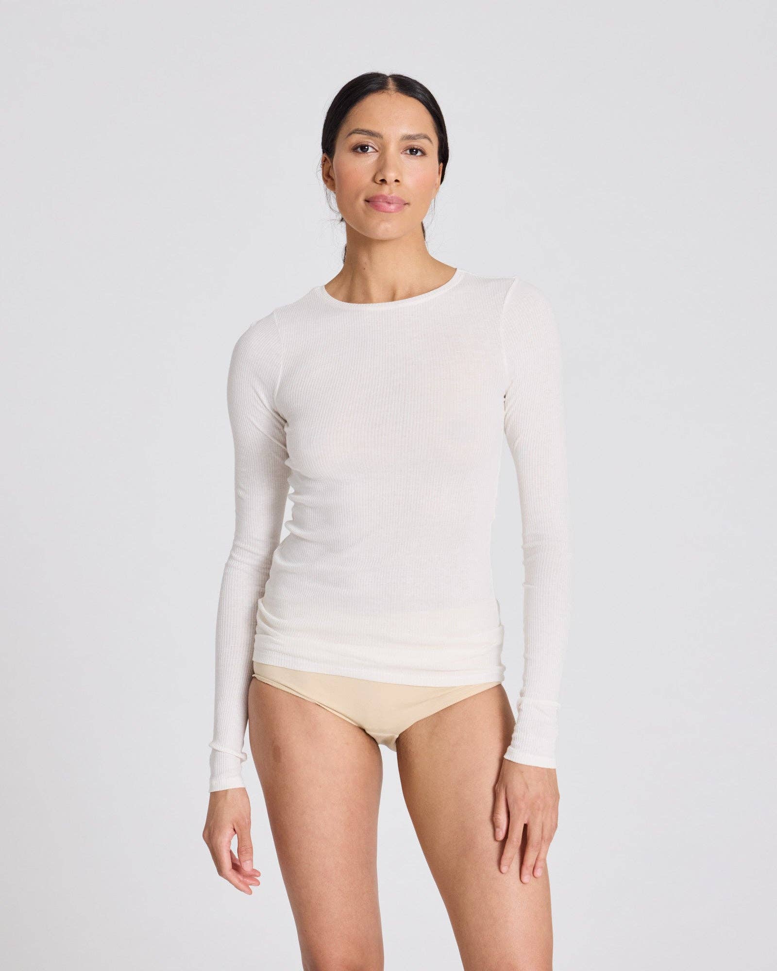 Maglia Lise a manica lunga in cotone biologico a costine off white