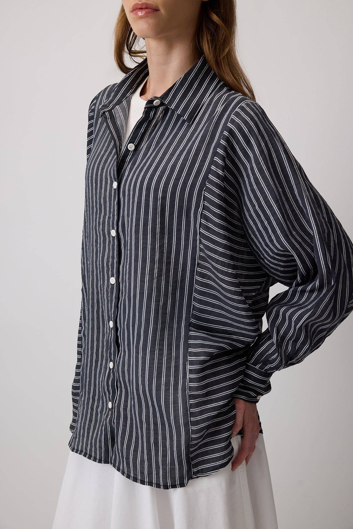 Camicia a righe in viscosa bianco e nero