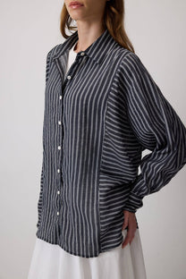 Camicia a righe in viscosa bianco e nero
