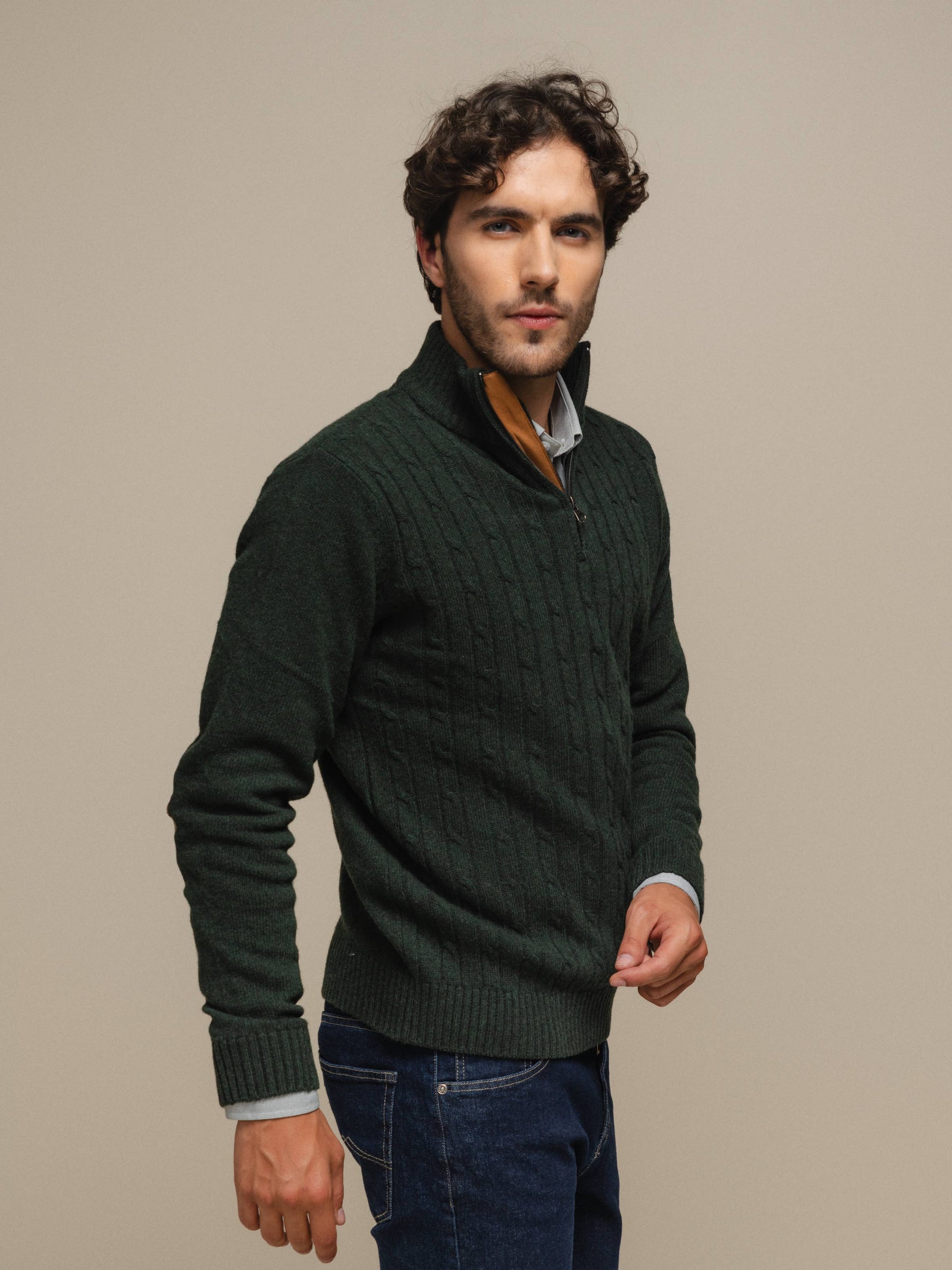 Maglione polo in maglia con zip da uomo