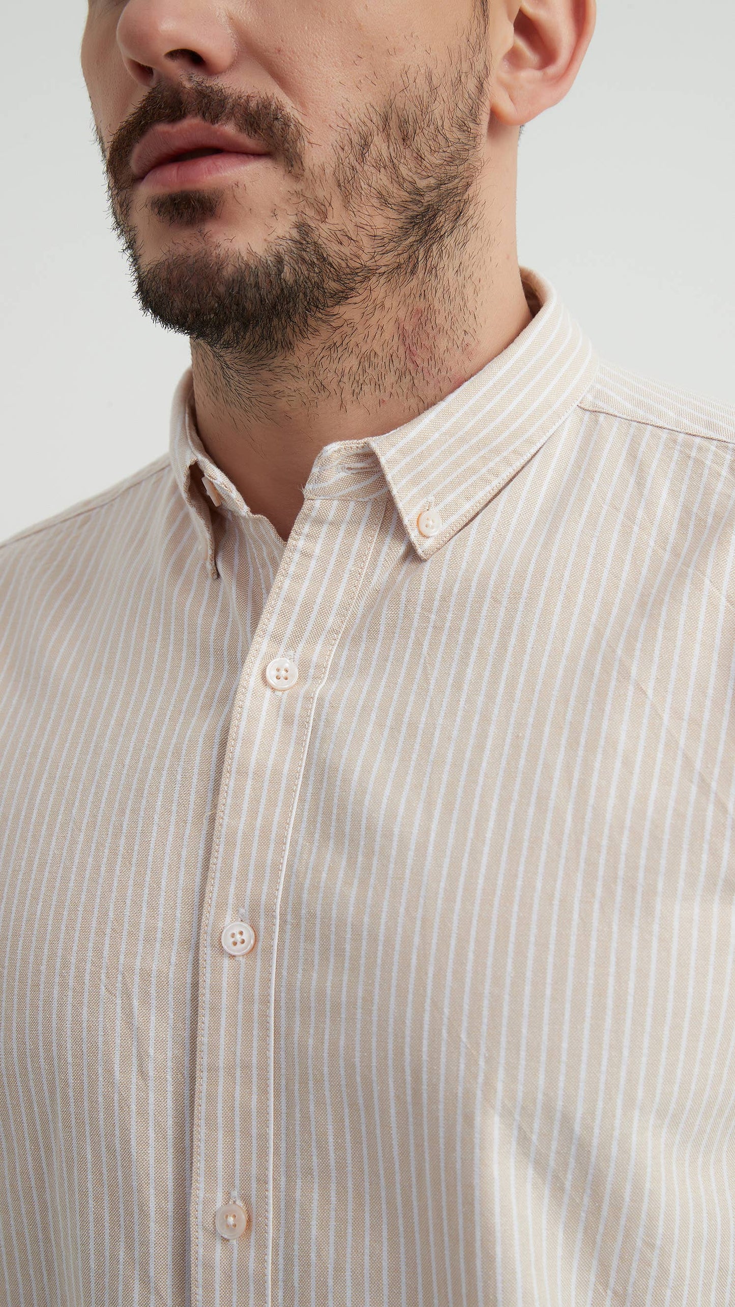 Camicia Oxford a Righe Beige e Bianco
