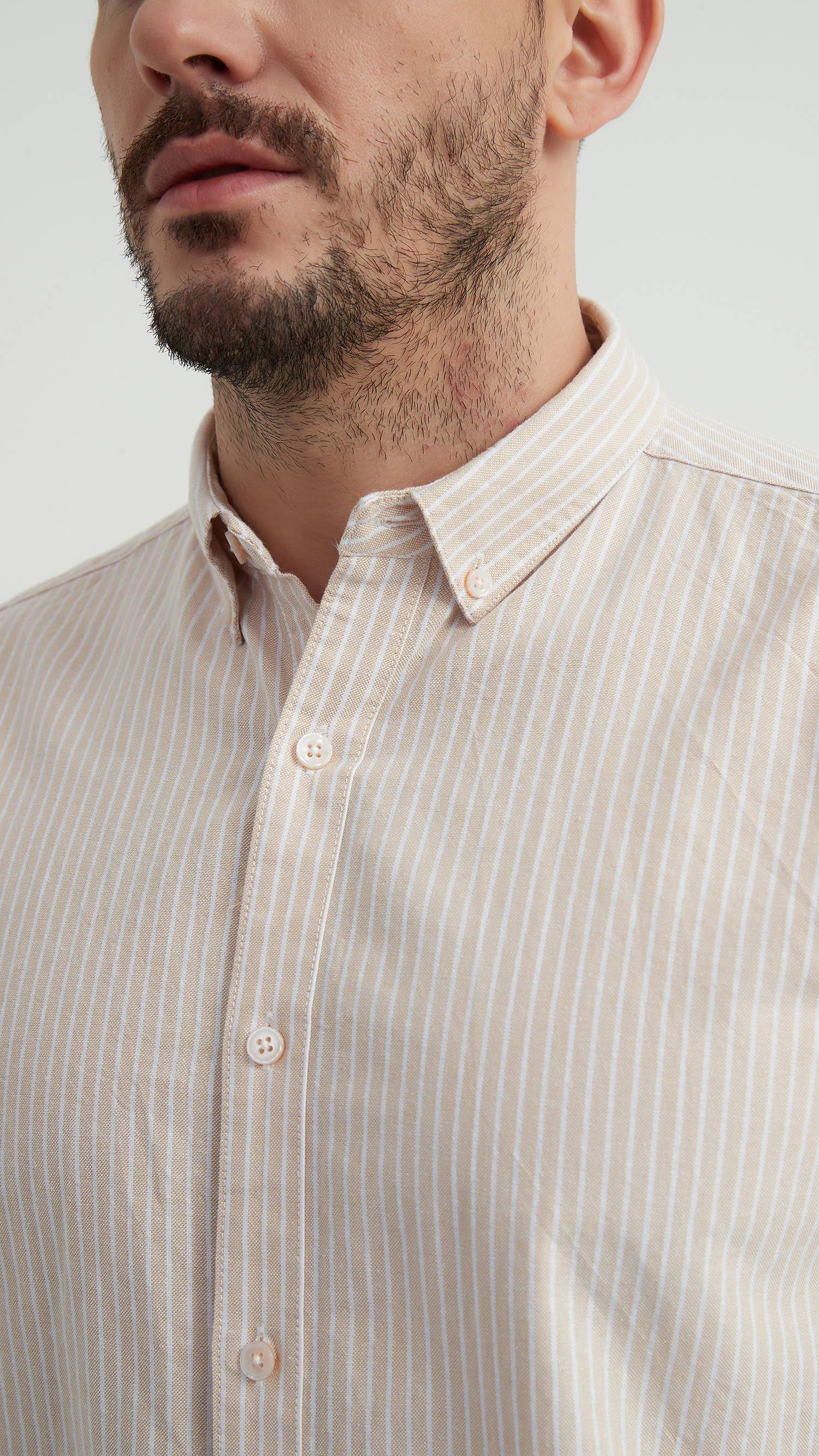 Camicia Oxford a Righe Beige e Bianco