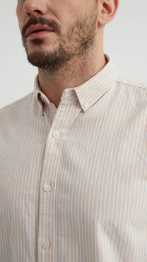 Camicia Oxford a Righe Beige e Bianco