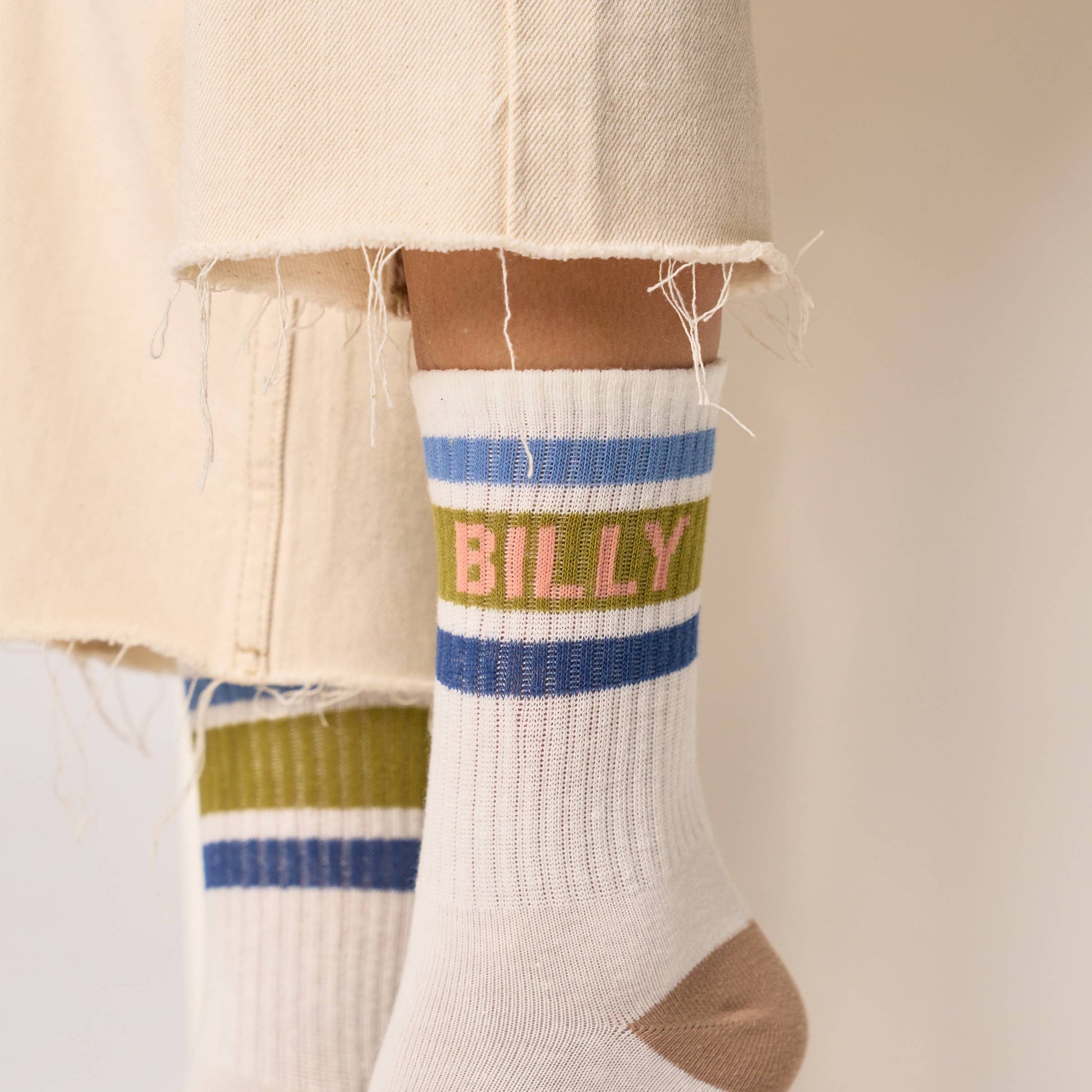 Calzini da tennis bianchi a righe kaki e blu