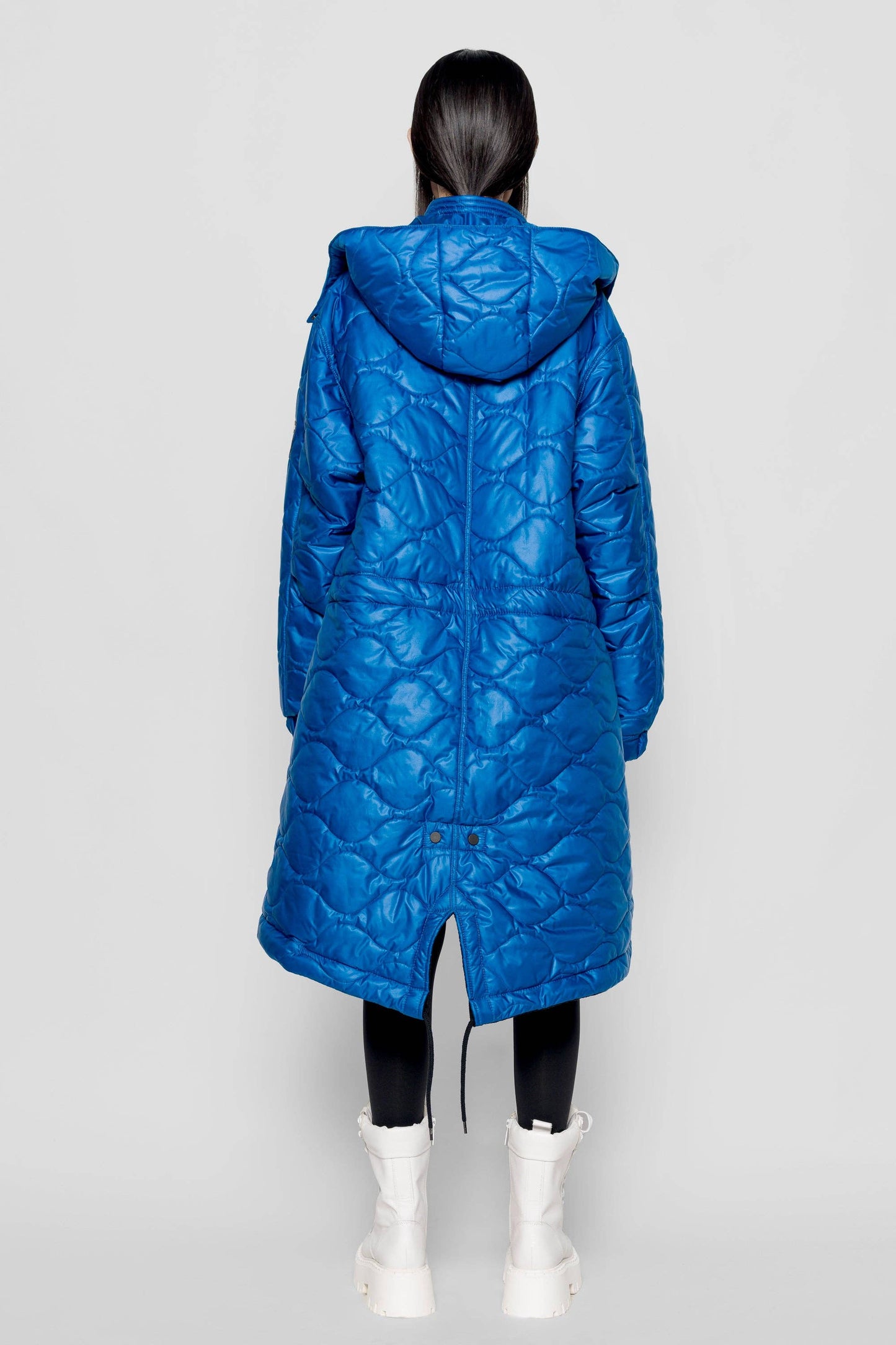 Parka imbottito lungo con cappuccio staccabile blu reale