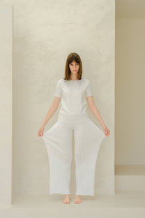 Pantaloni in cotone plissé fine in maglia 3D