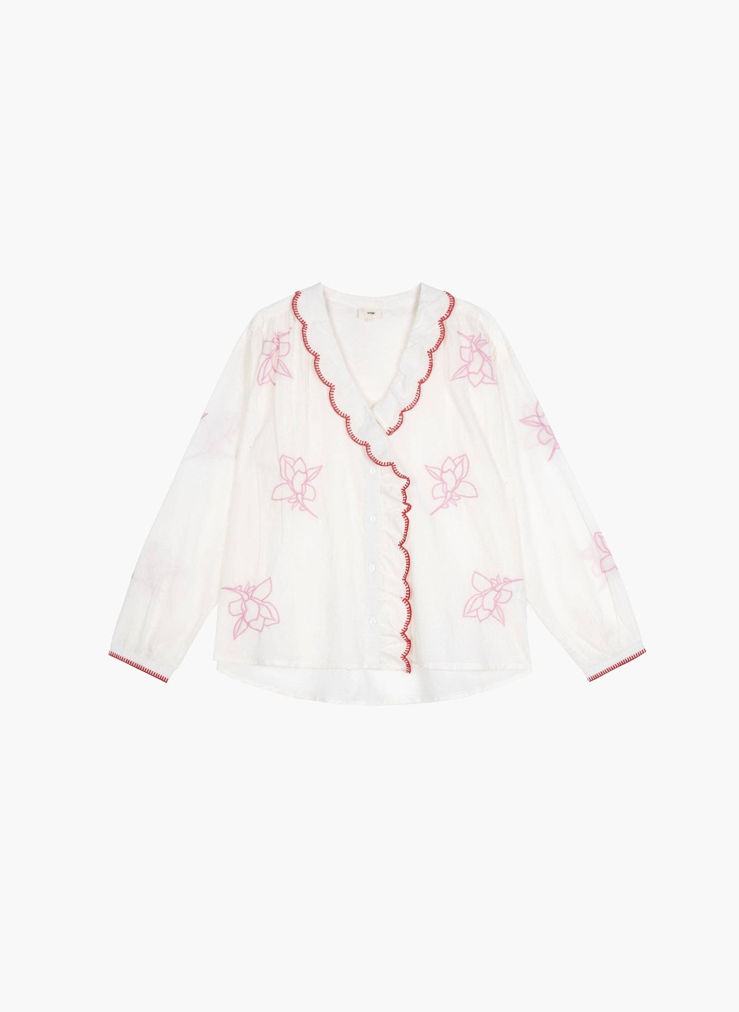 Camicia blusa Soumila écru ricamata in voile di cotone