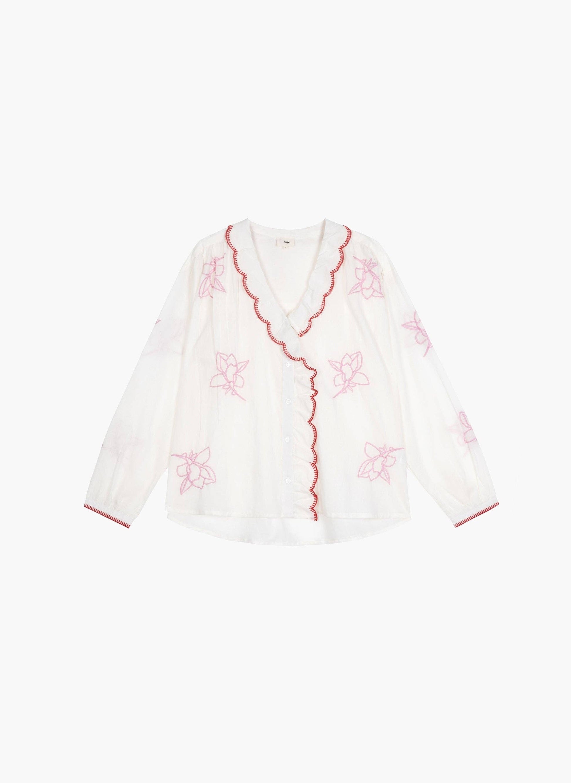 Camicia blusa Soumila écru ricamata in voile di cotone