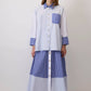 Set camicia e gonna lunga a righe con cuciture a contrasto