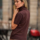 Maglia dolcevita a maniche corte in misto lana e seta
