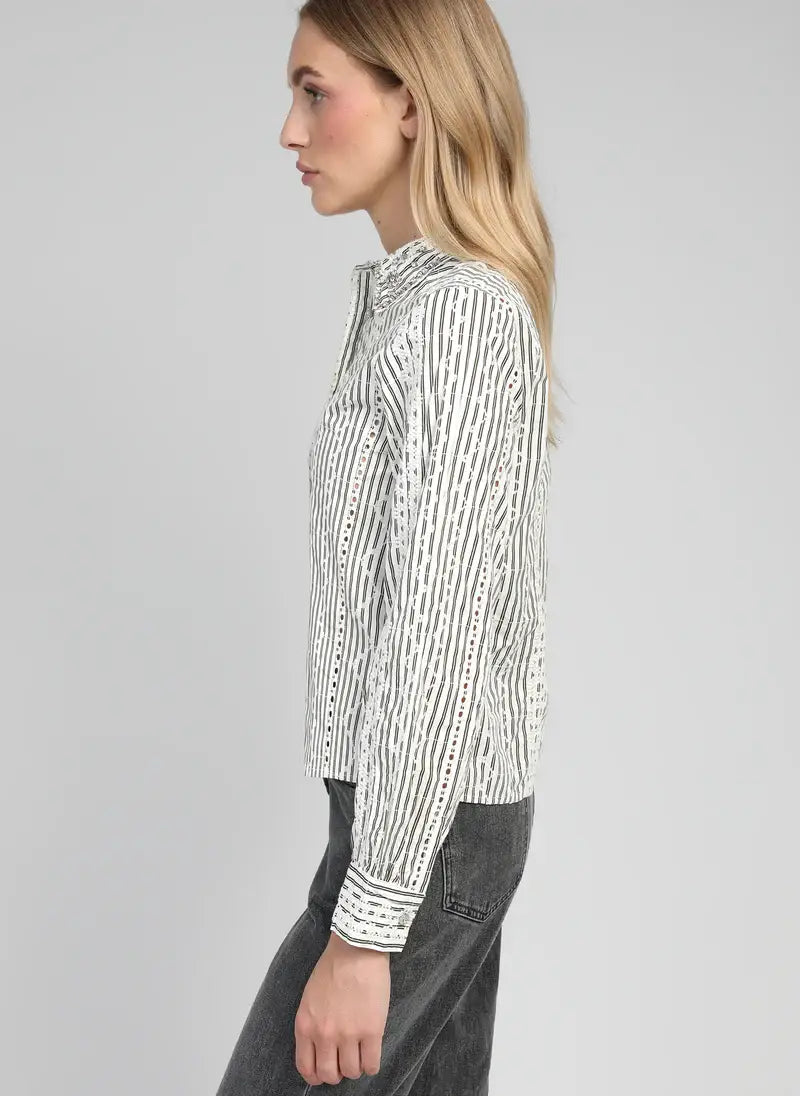 Camicia Seliana a righe écru in cotone