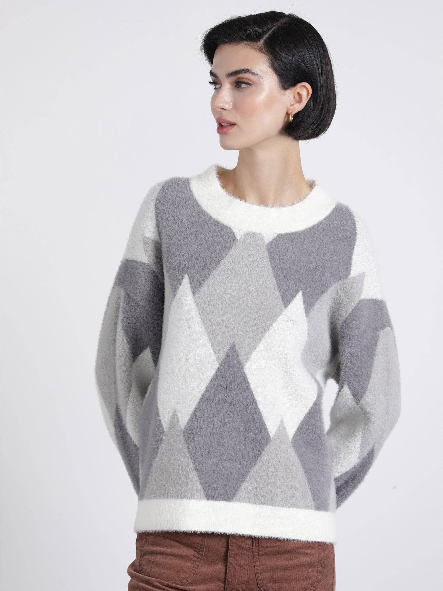 Maglione jacquard a rombi girocollo