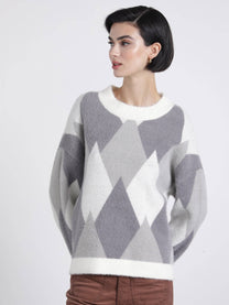 Maglione jacquard a rombi girocollo