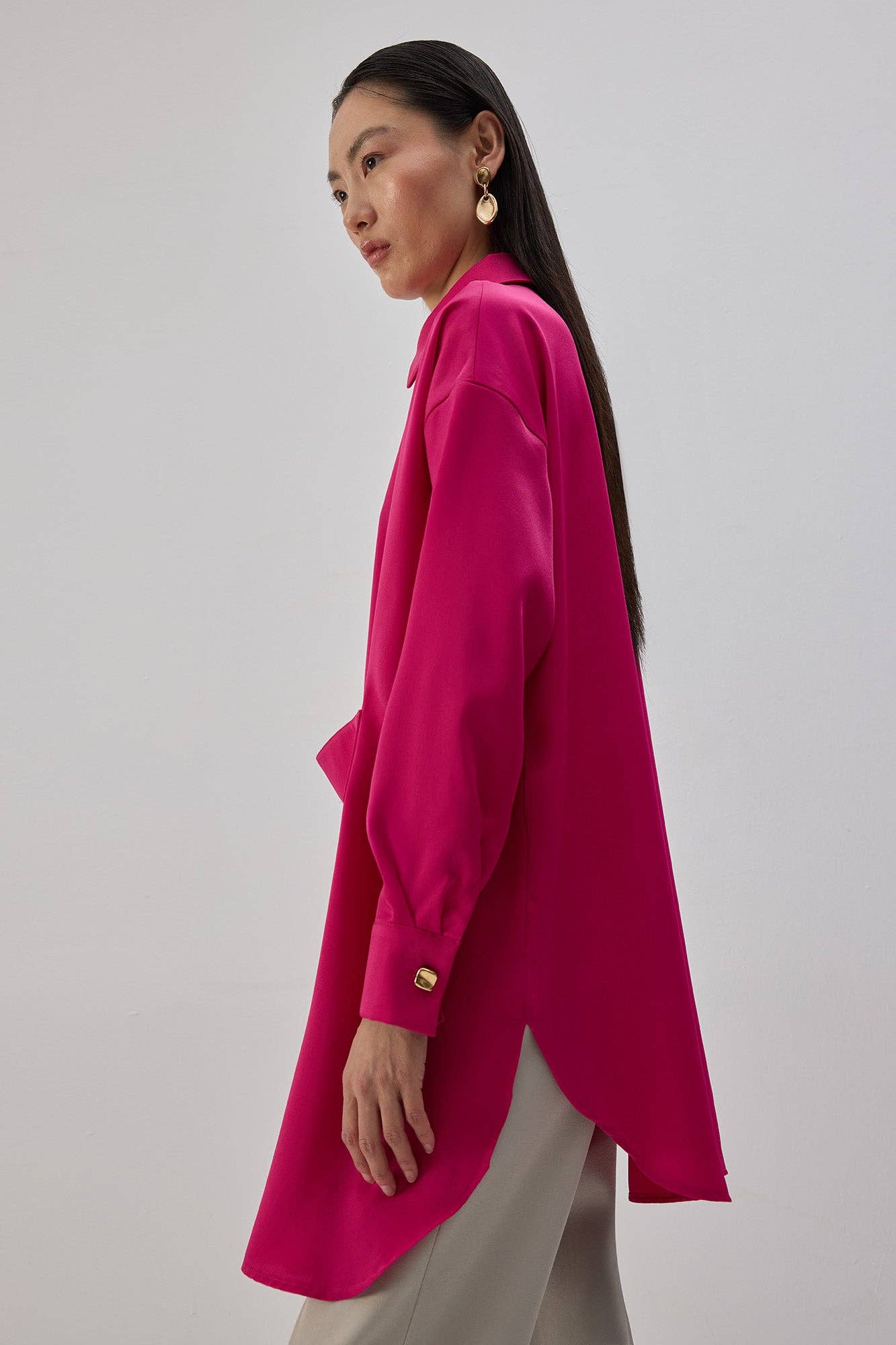 Camicia oversize in raso a bande