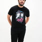 T-shirt unisex nera con stampa “La bambina, il drago e il fiore”