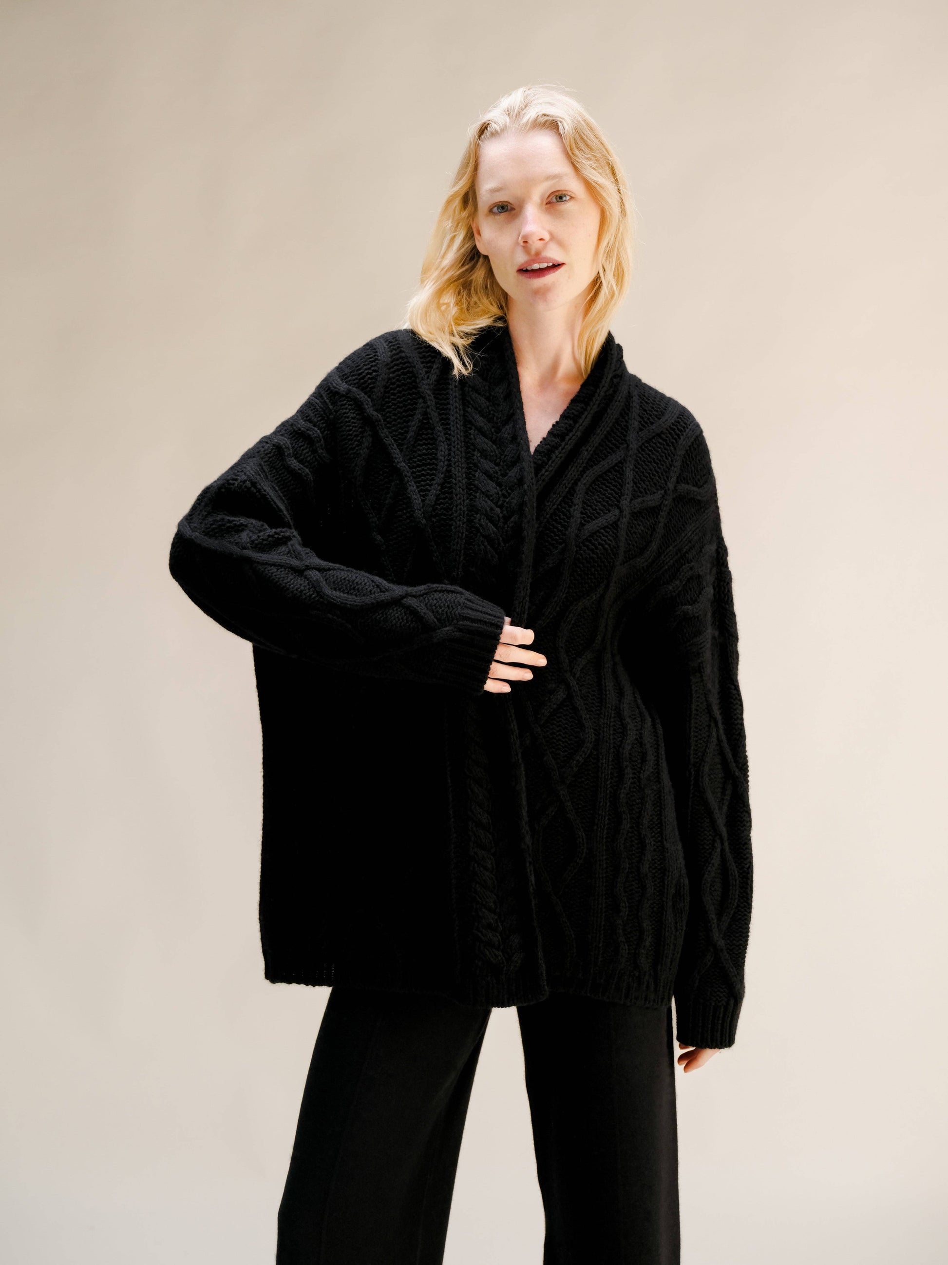 Cardigan Aran oversize in misto cashmere