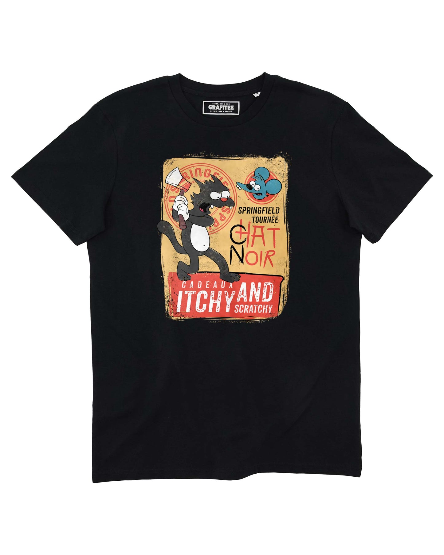 T-shirt nera con stampa vintage gatto di Parigi