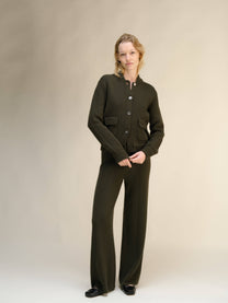 Pantaloni a gamba larga in misto cashmere tinta unita