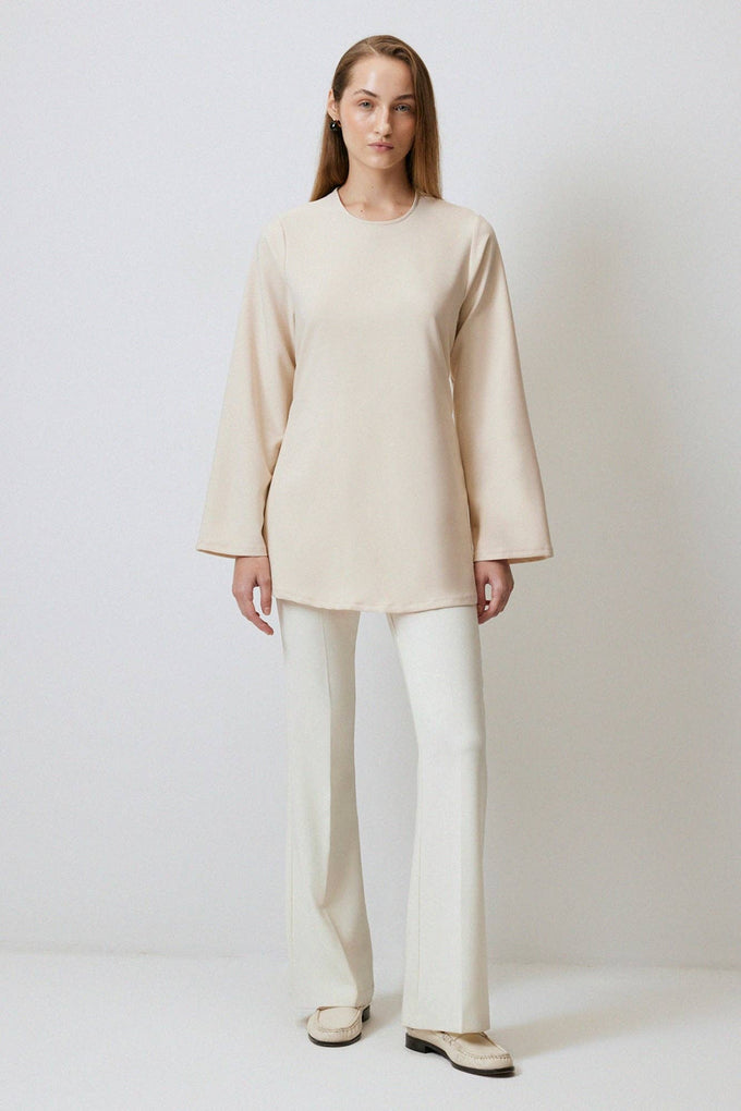 Blusa in crêpe con dettaglio incrociato color crema