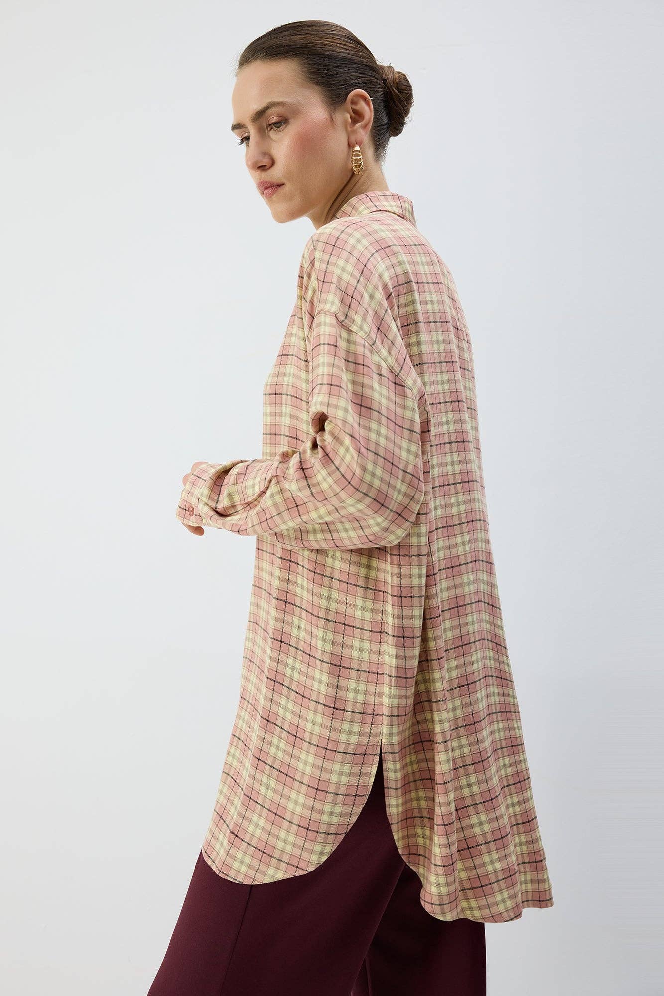 Camicia oversize a quadri in viscosa