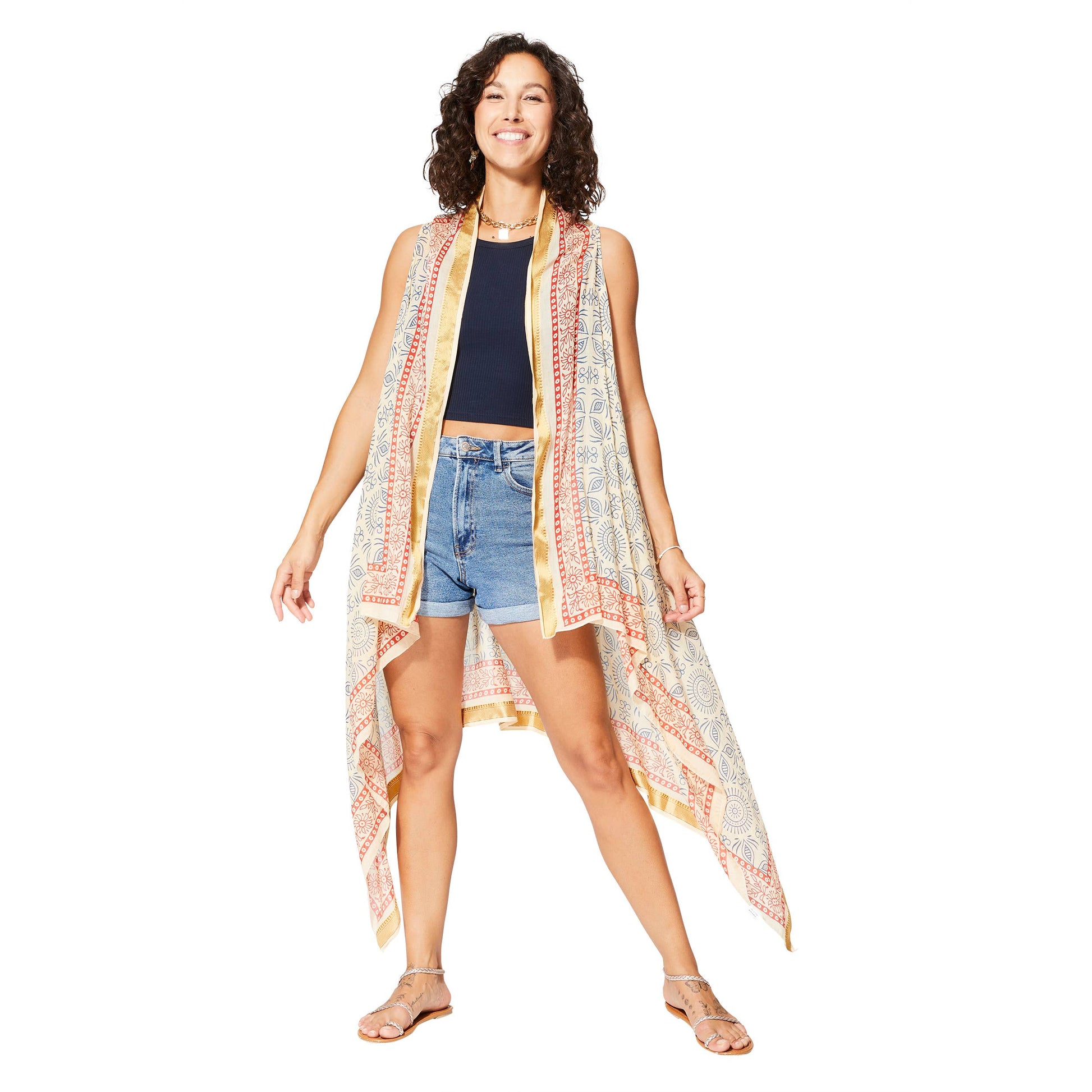 Kimono estivo midi senza maniche in cotone