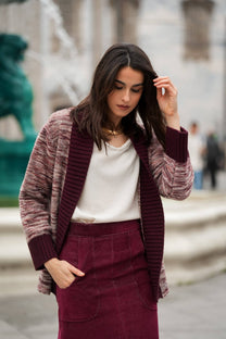 Cardigan cappotto in maglia melange con collo a scialle