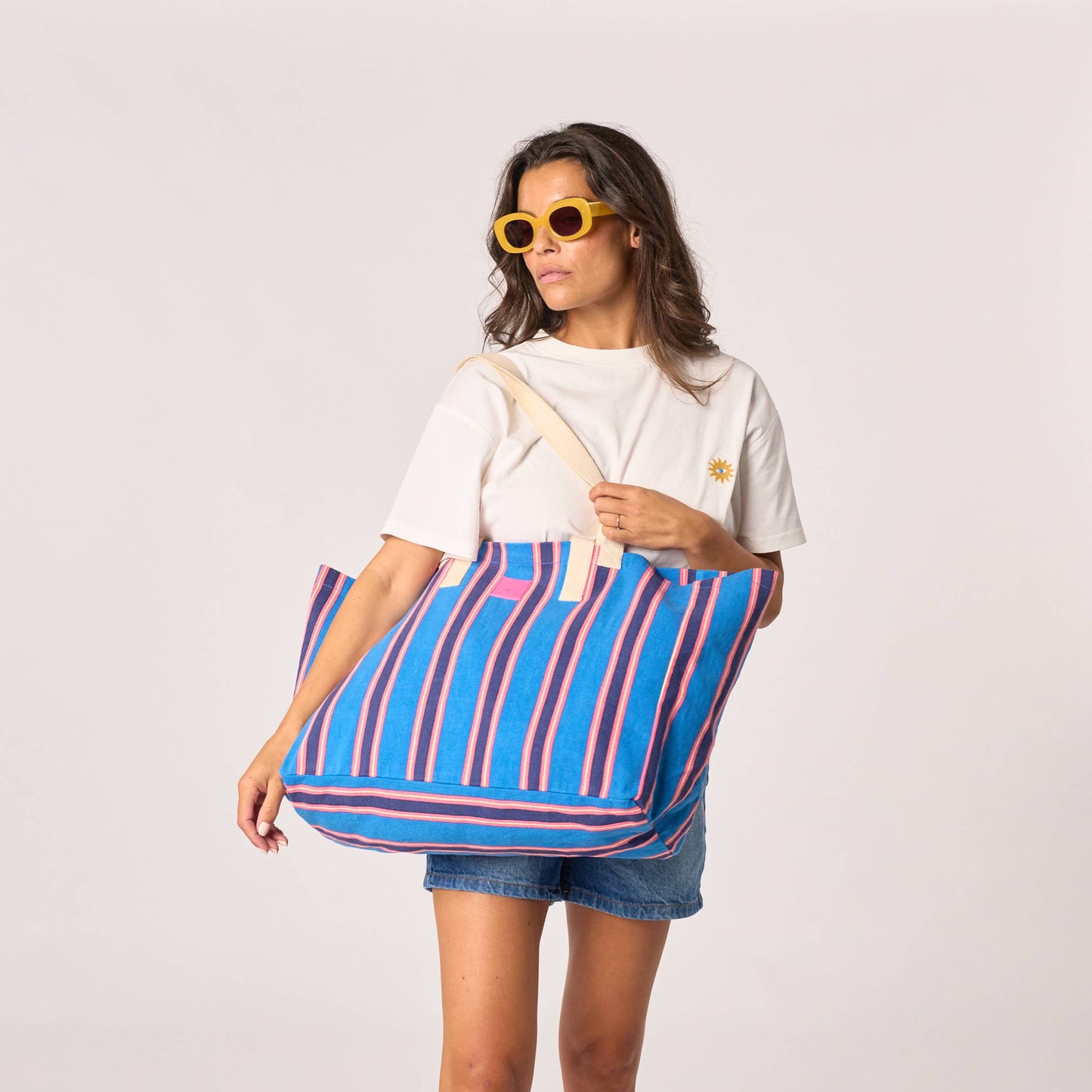 Borsa shopper in cotone biologico a righe blu