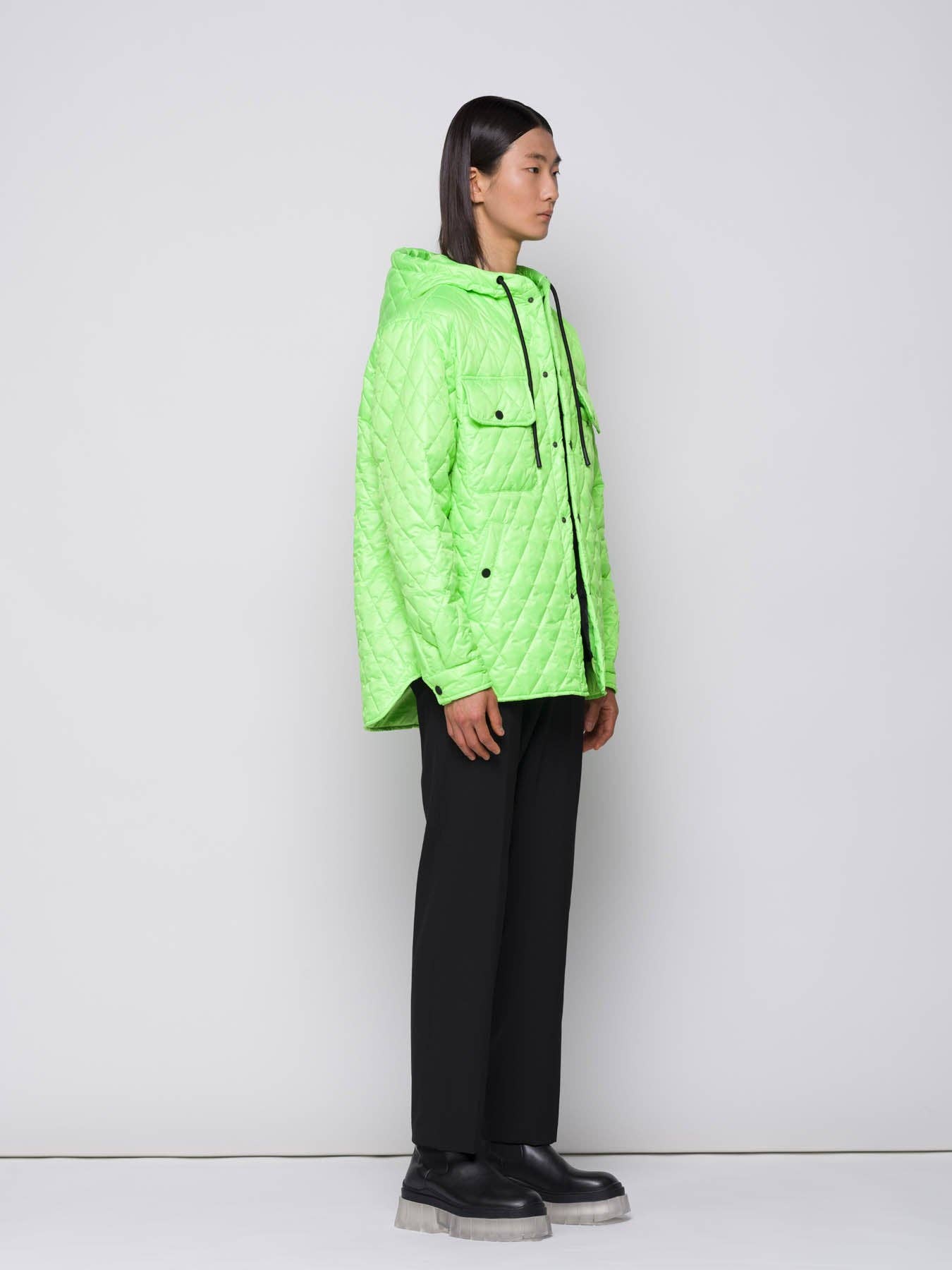 Giacca trapuntata a rombi verde fluo con cappuccio