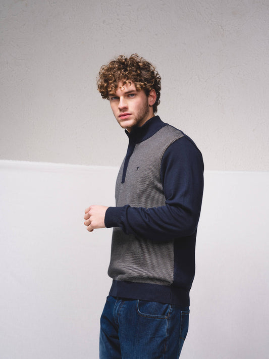 Polo bicolore slim fit con zip in cotone