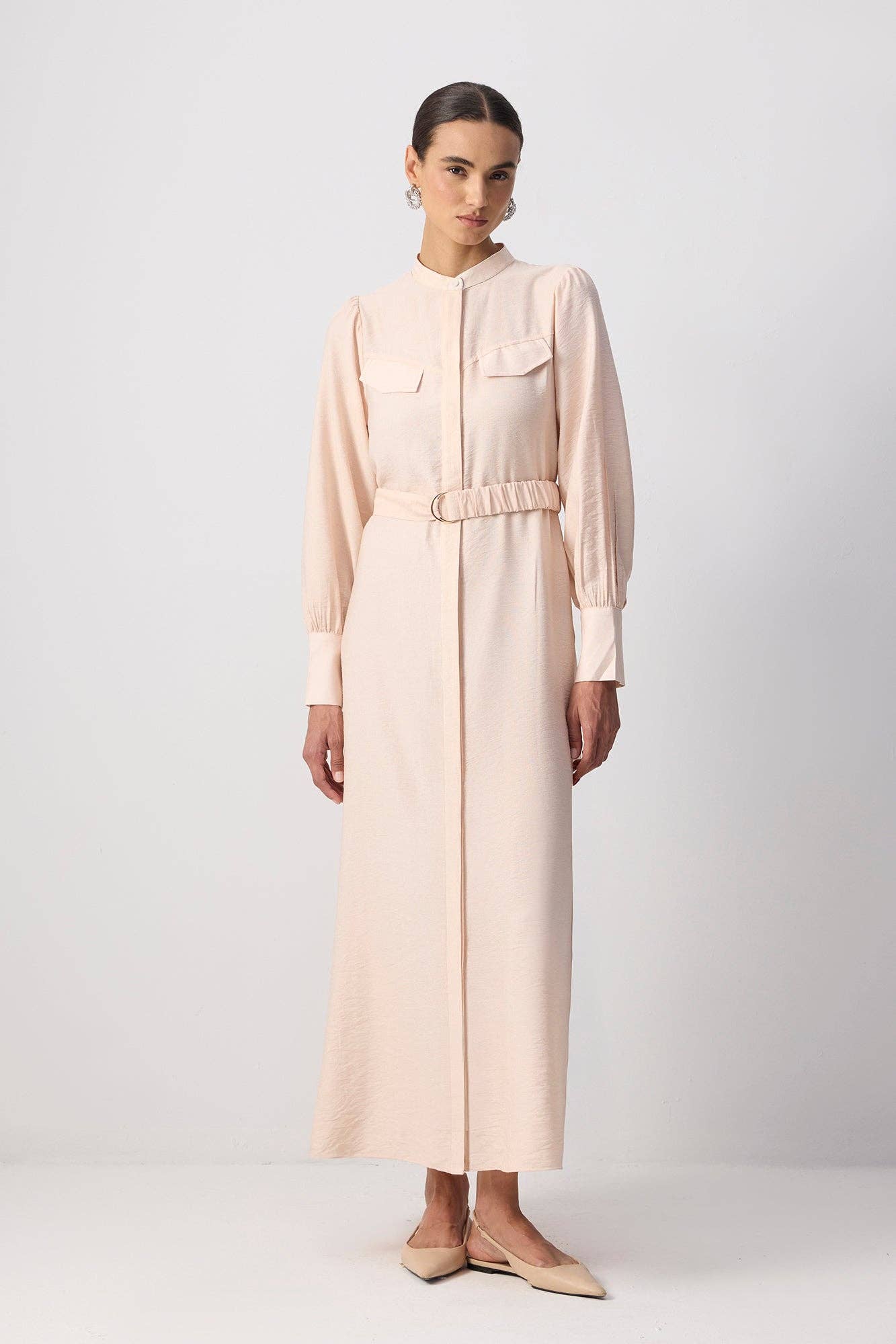 Abito camicia maxi in viscosa morbida con cintura
