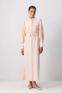 Abito camicia maxi in viscosa morbida con cintura