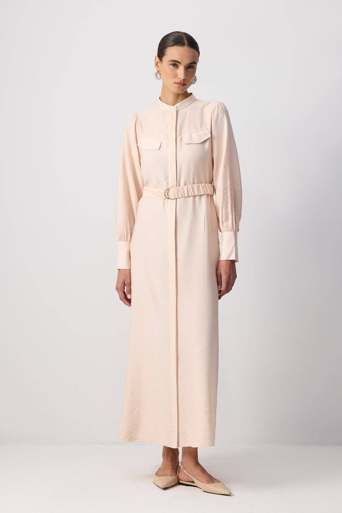 Abito camicia maxi in viscosa morbida con cintura