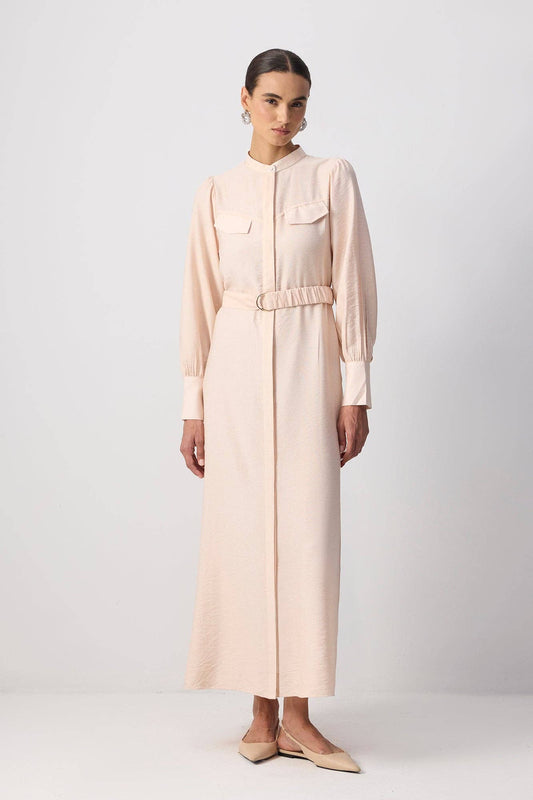 Abito camicia maxi in viscosa morbida con cintura