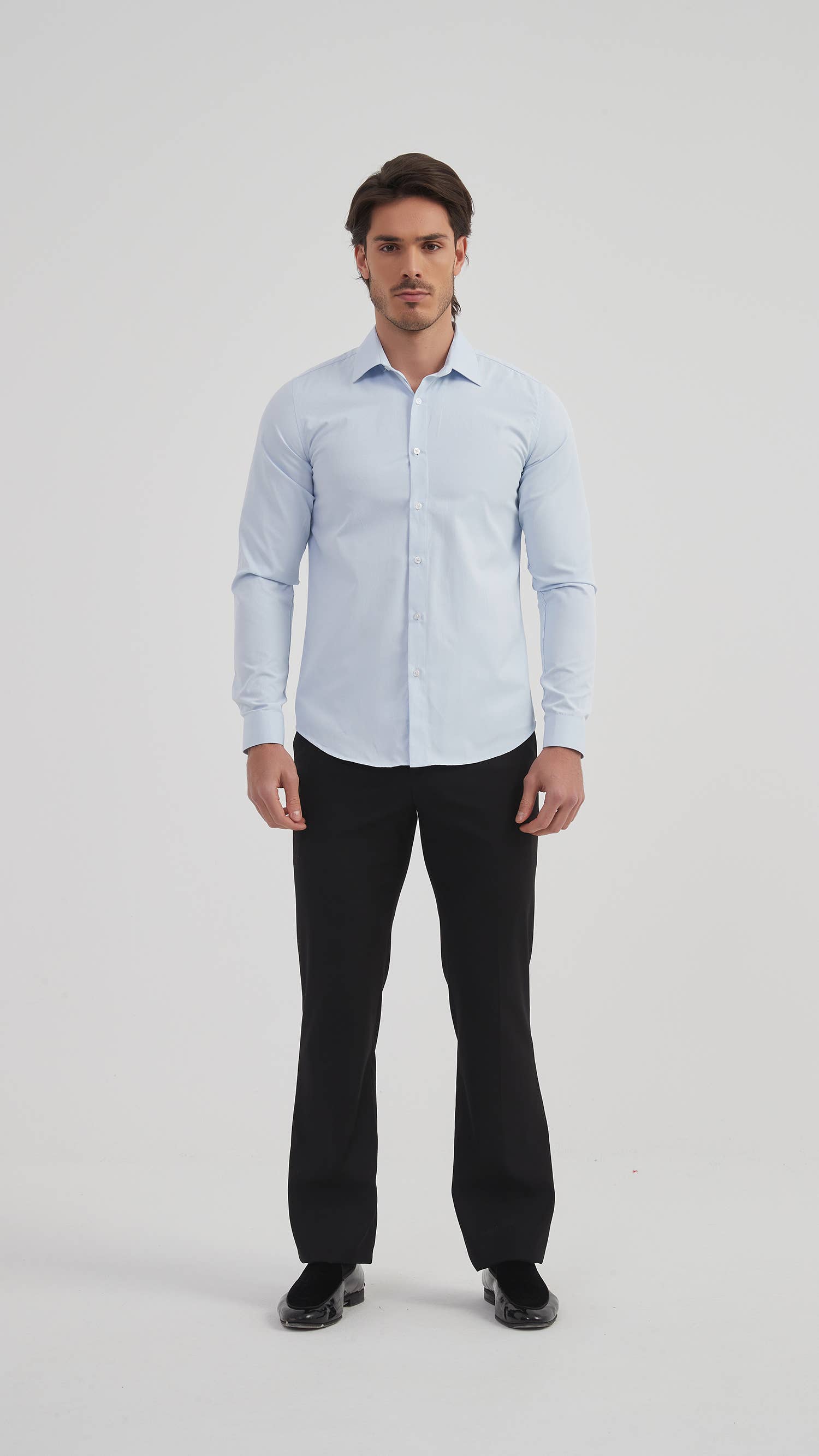 Camicia a nido d’ape slim fit azzurro cielo