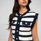 Cardigan smanicato a righe blu navy