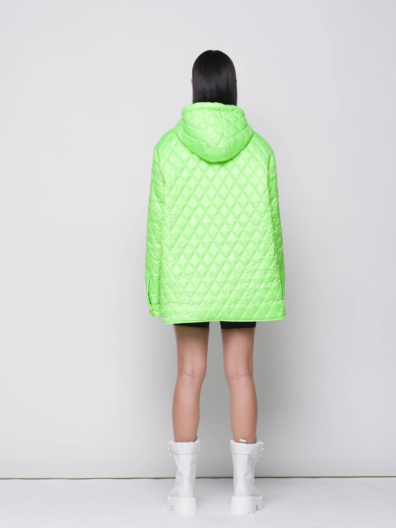 Giacca trapuntata a rombi verde fluo con cappuccio