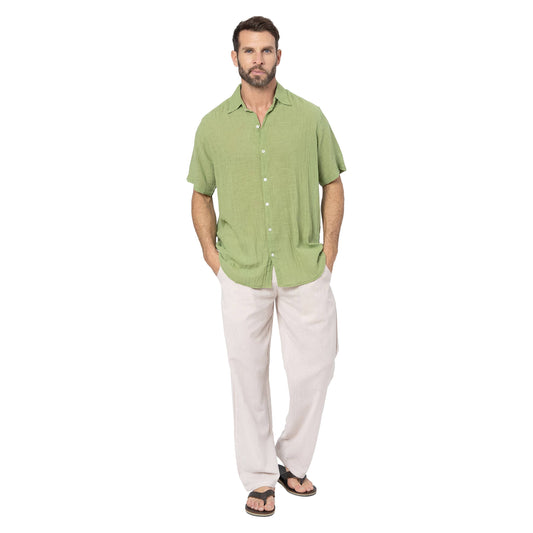 Camicia estiva a manica corta in cotone verde