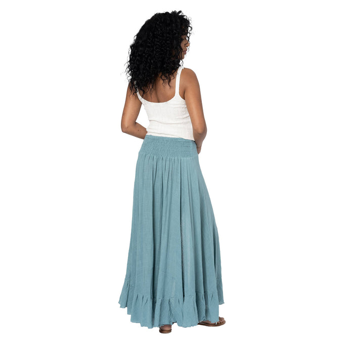 Gonna lunga estiva boho in cotone con vita arricciata e lacci