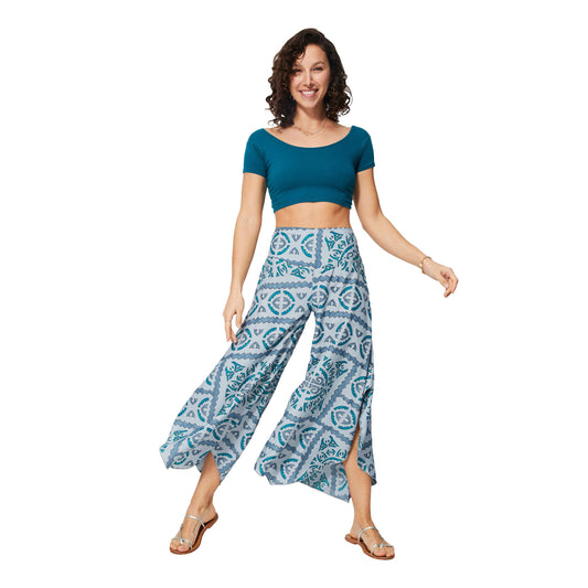 Pantaloni estivi asimmetrici boho a gamba ampia