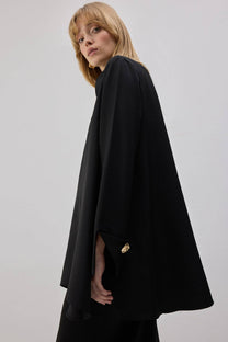 Tunica nera con zip e collo a camicia
