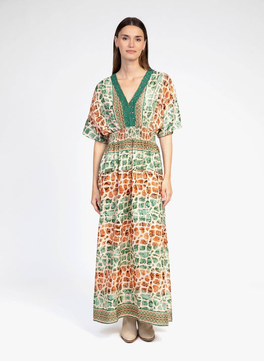 Abito lungo Opaly con stampa zebra sabbia