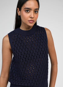 Maglione smanicato navy a collo alto Vikali