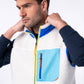 Gilet sherpa unisex avorio e blu con zip