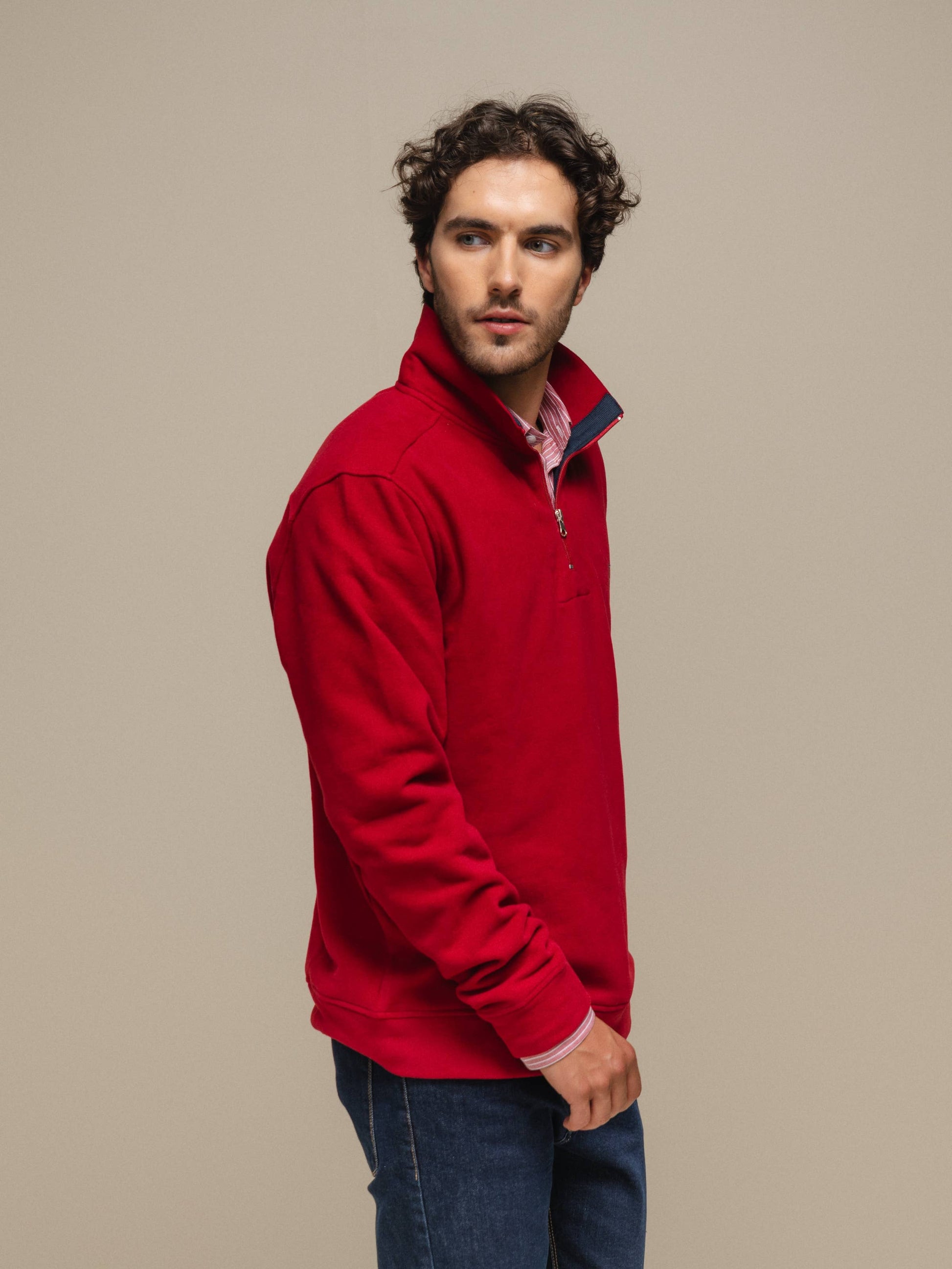 Felpa con mezza zip in misto cotone