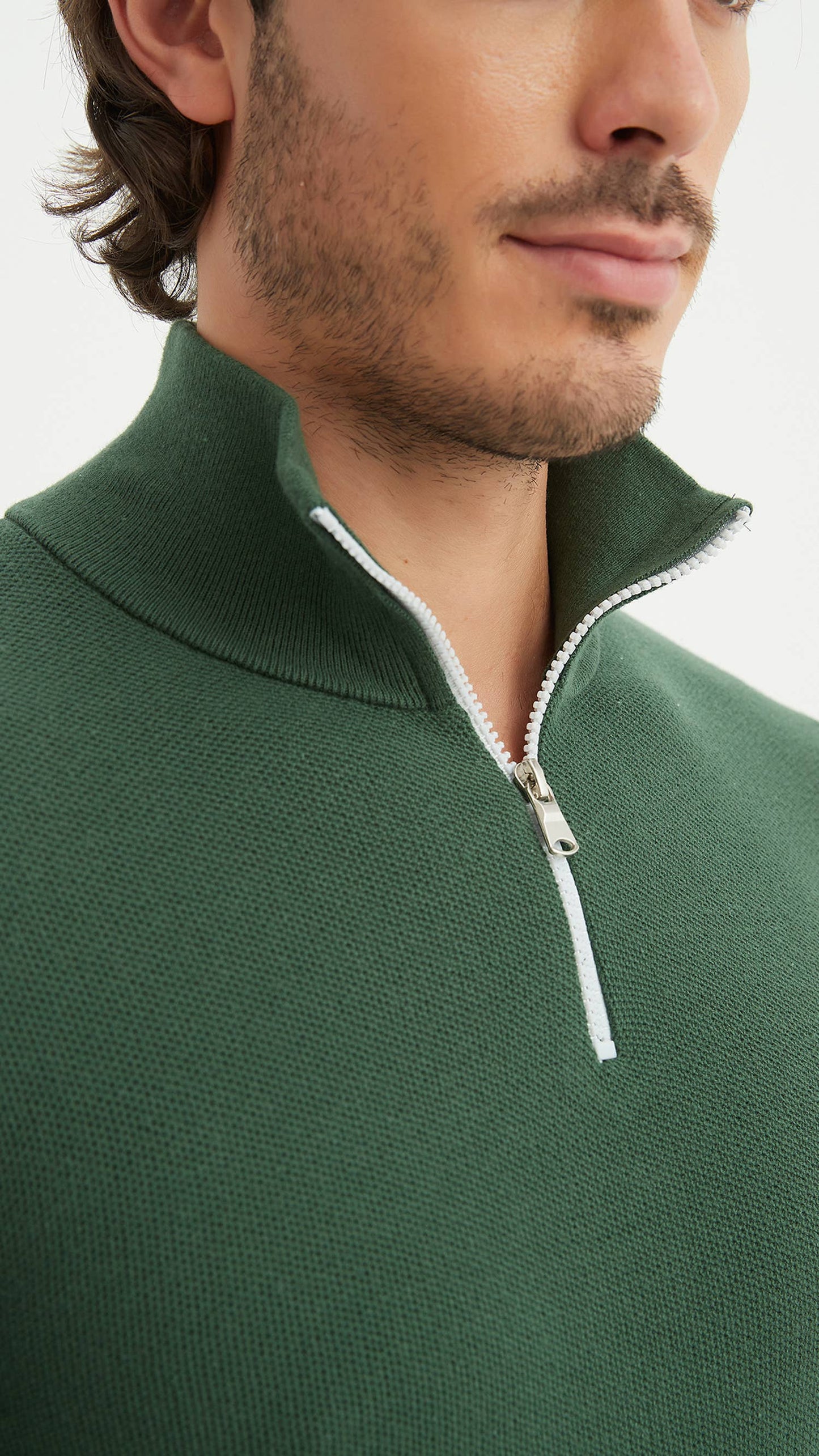 Felpa uomo in cotone a nido d’ape con mezza zip verde menta