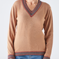 Maglione con scollo a V e bordi jacquard