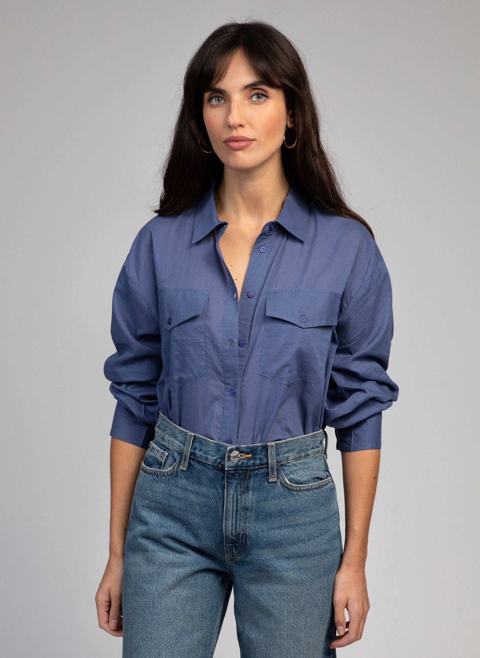 Camicia Soumaya indaco in popeline di cotone